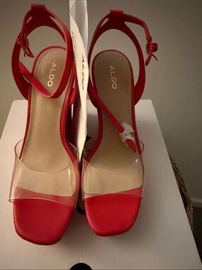 ALDO Red Clear Strap Block Heel Sandals